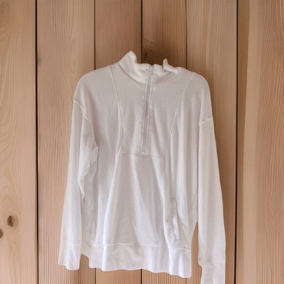 Aerie Offline Women's Half Zip Beachy Terry Cloth Sweater White Small - Picture 1 of 9